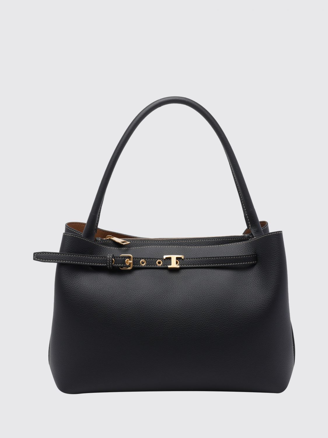 grained calf leather shoulder bag with t timeless logo and hook closure
