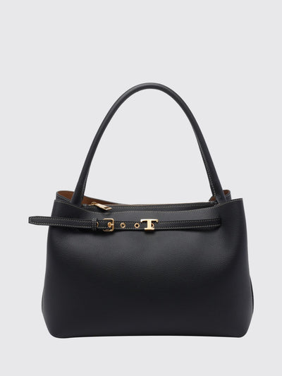 grained calf leather shoulder bag with t timeless logo and hook closure