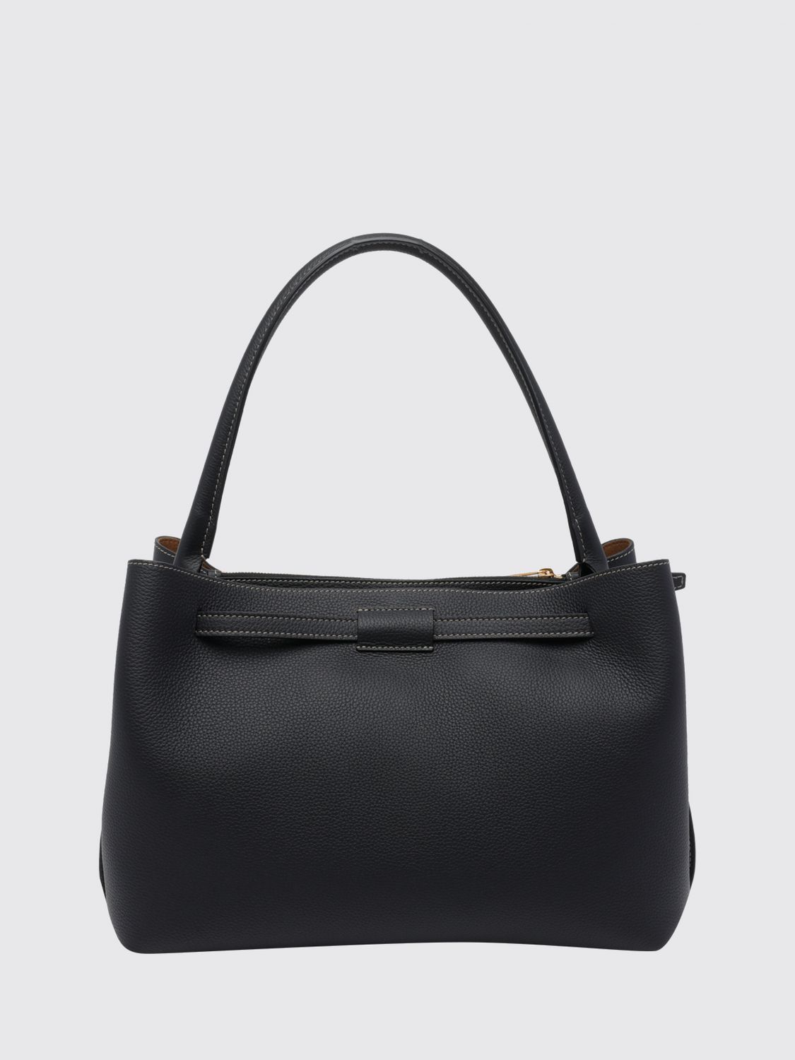 grained calf leather shoulder bag with t timeless logo and hook closure