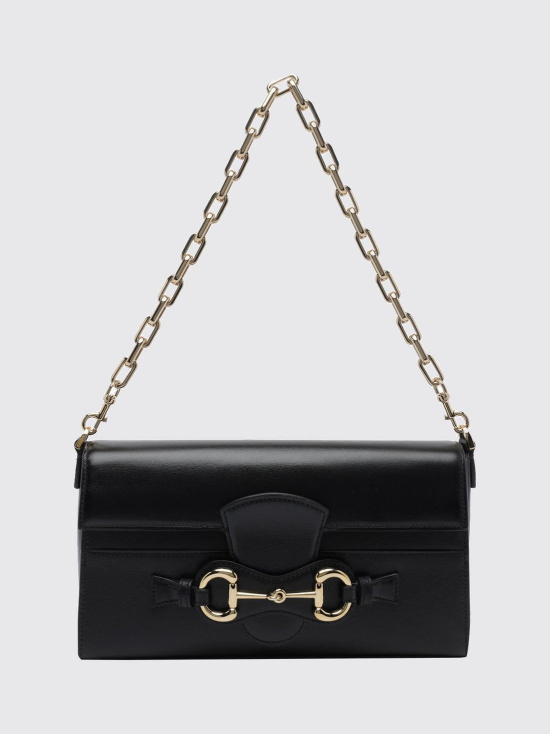 GUCCI OS horsebit ristretto smooth leather shoulder bag with metal mesh handle