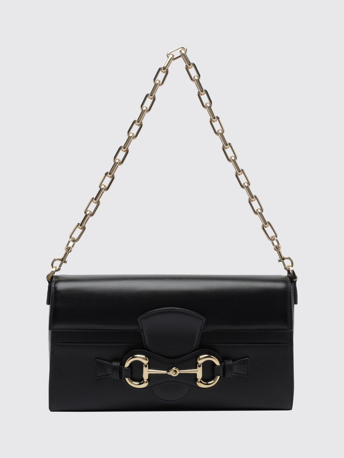 horsebit ristretto smooth leather shoulder bag with metal mesh handle