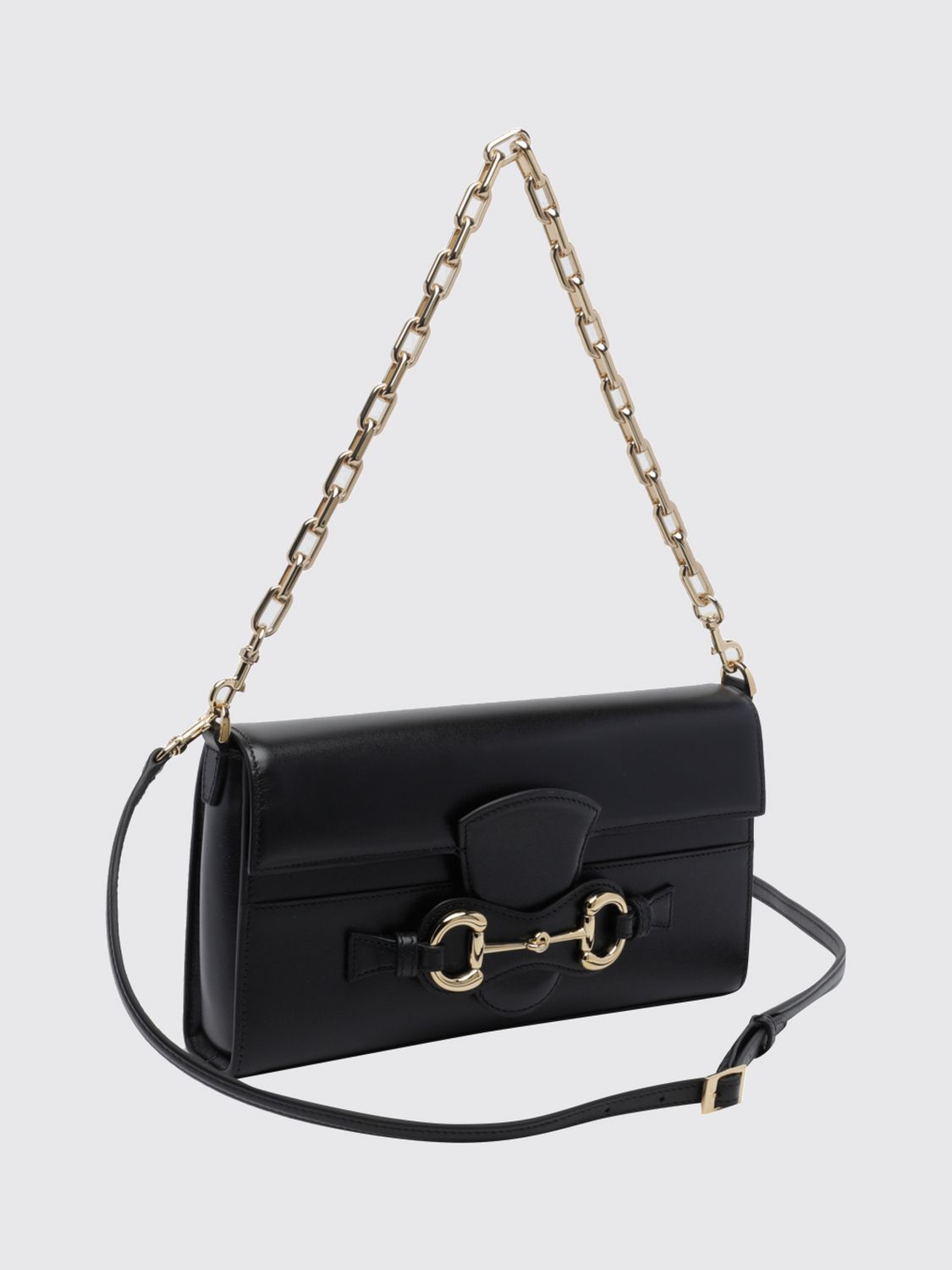 horsebit ristretto smooth leather shoulder bag with metal mesh handle