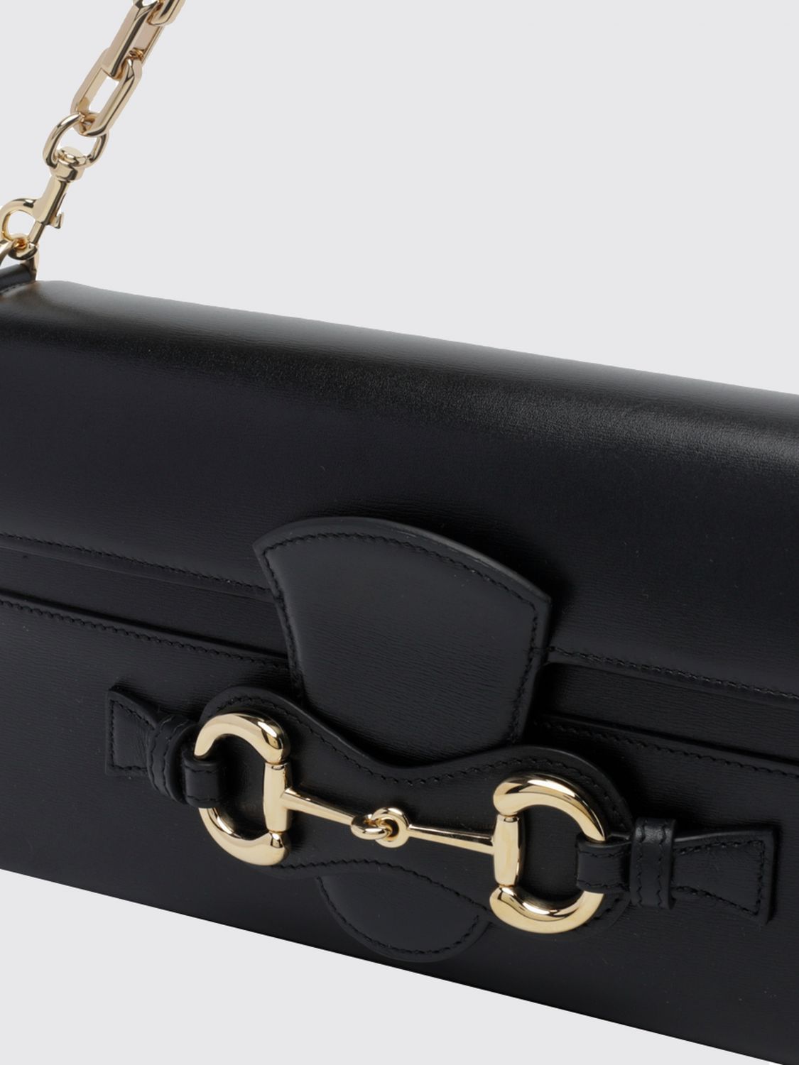 horsebit ristretto smooth leather shoulder bag with metal mesh handle