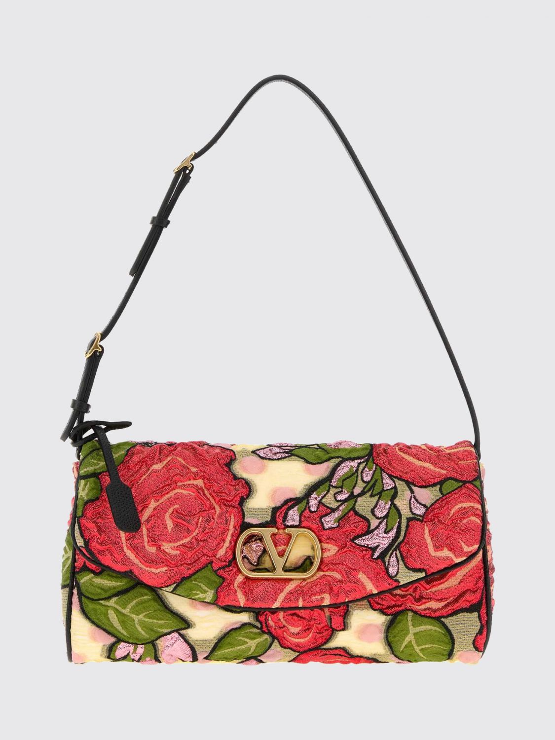 devain cotton blend shoulder bag with floral embroidery