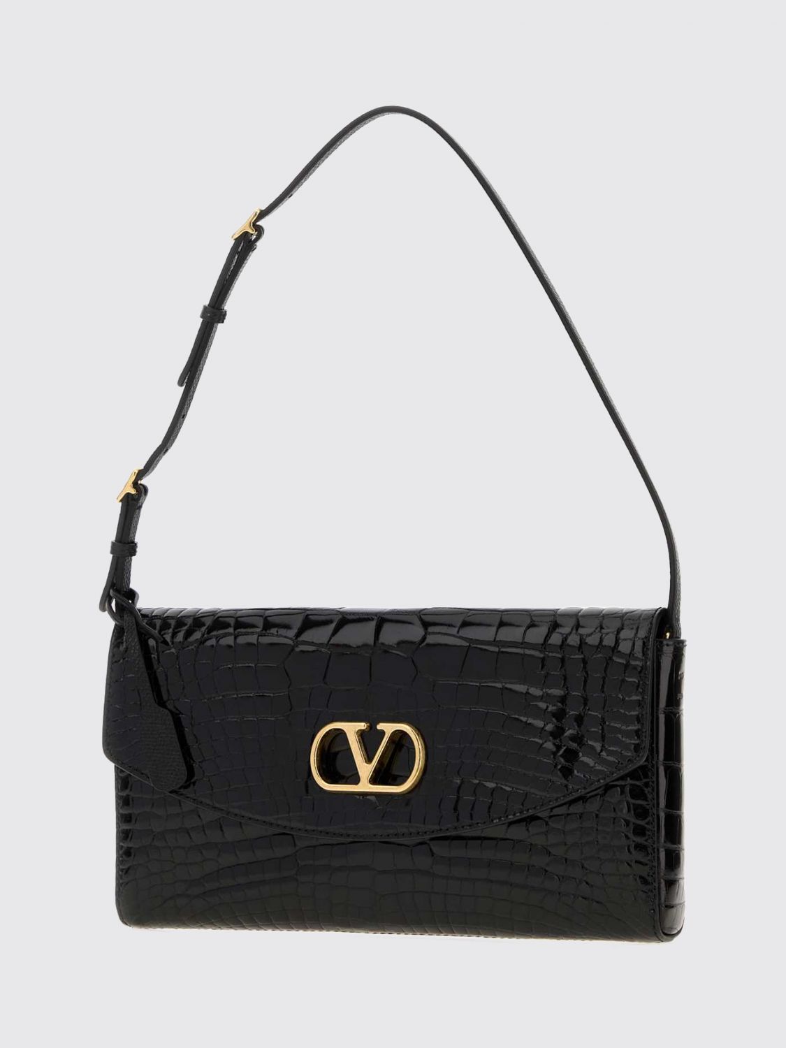 devain alligator leather shoulder bag with vlogo signature