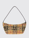 margate raffia shoulder bag with vintage check motif and leather handle