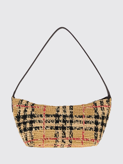 margate raffia shoulder bag with vintage check motif and leather handle