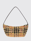 margate raffia shoulder bag with vintage check motif and leather handle