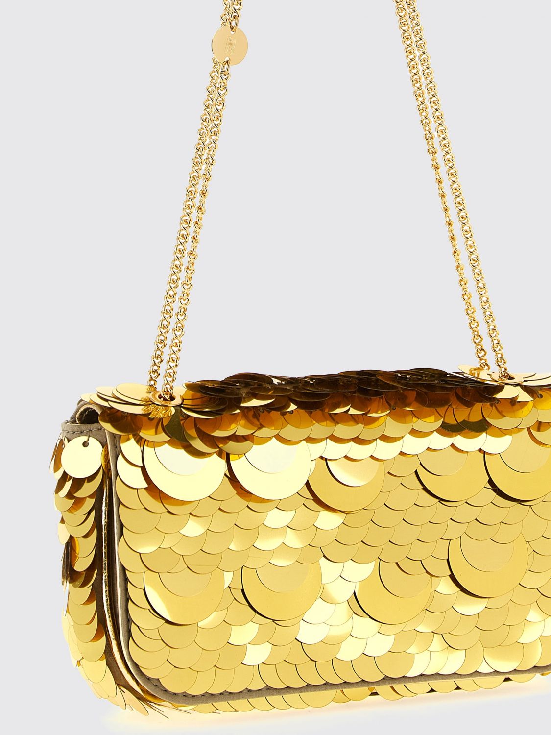 sparkle leather and polyester shoulder bag with metallic handle