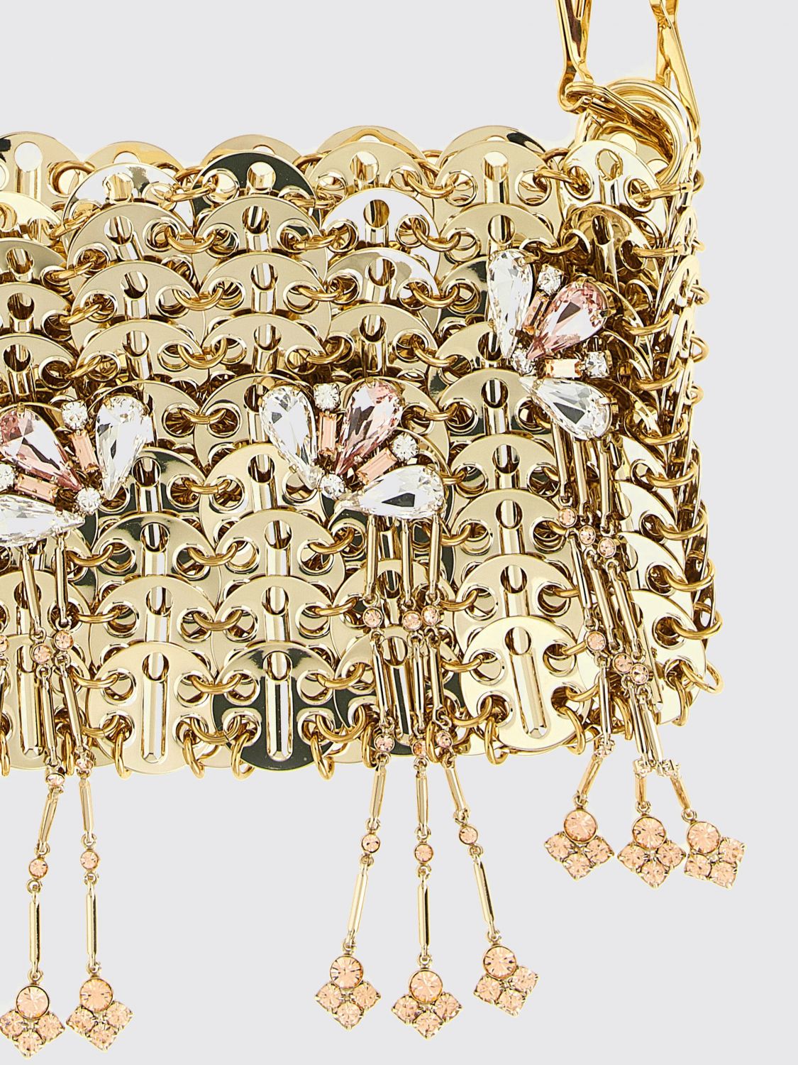1969 nano bag in metal mesh with crystals and decorative fringes