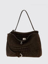 rodeo shoulder bag in suede with crocodile print