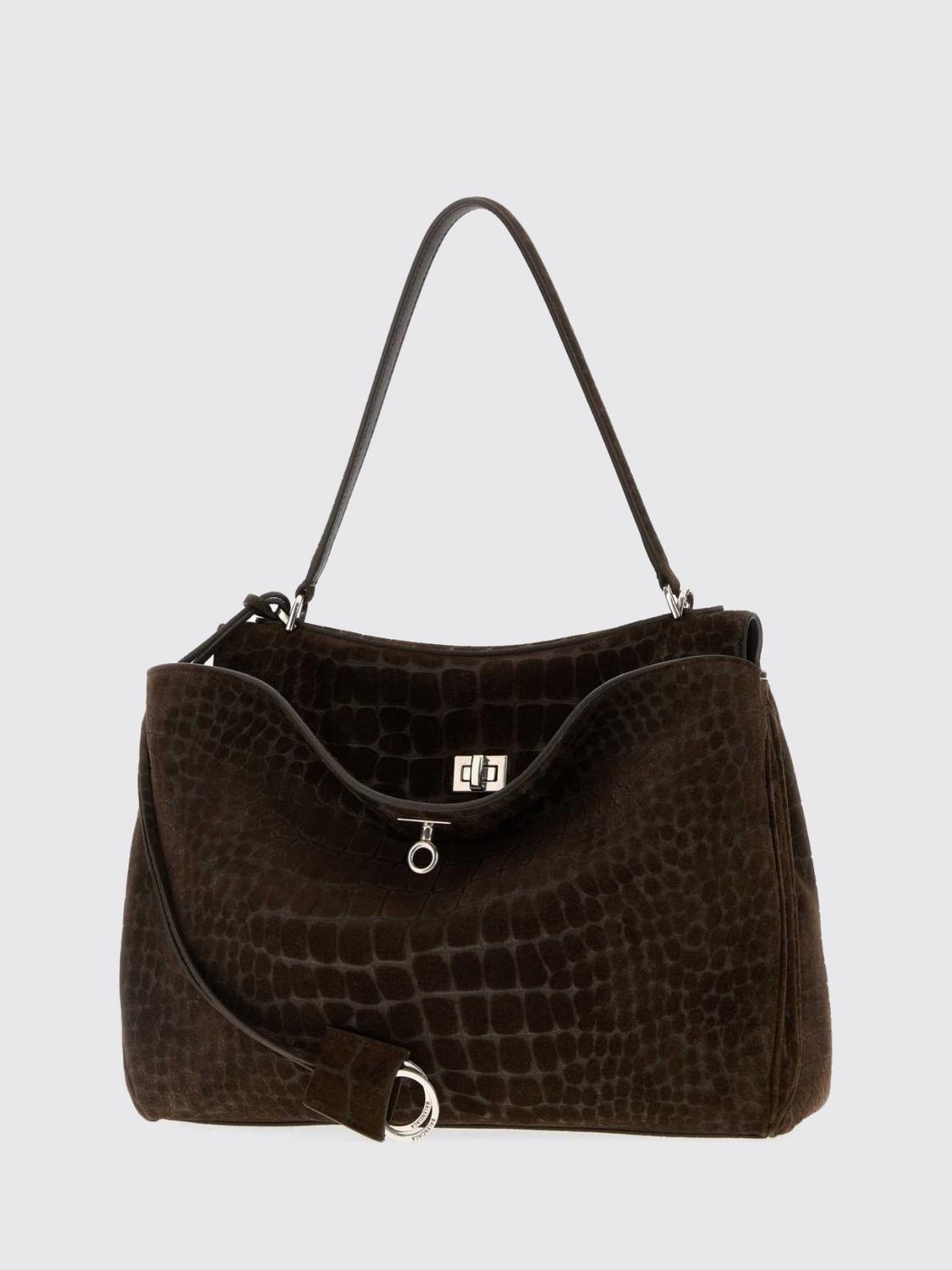 rodeo shoulder bag in suede with crocodile print
