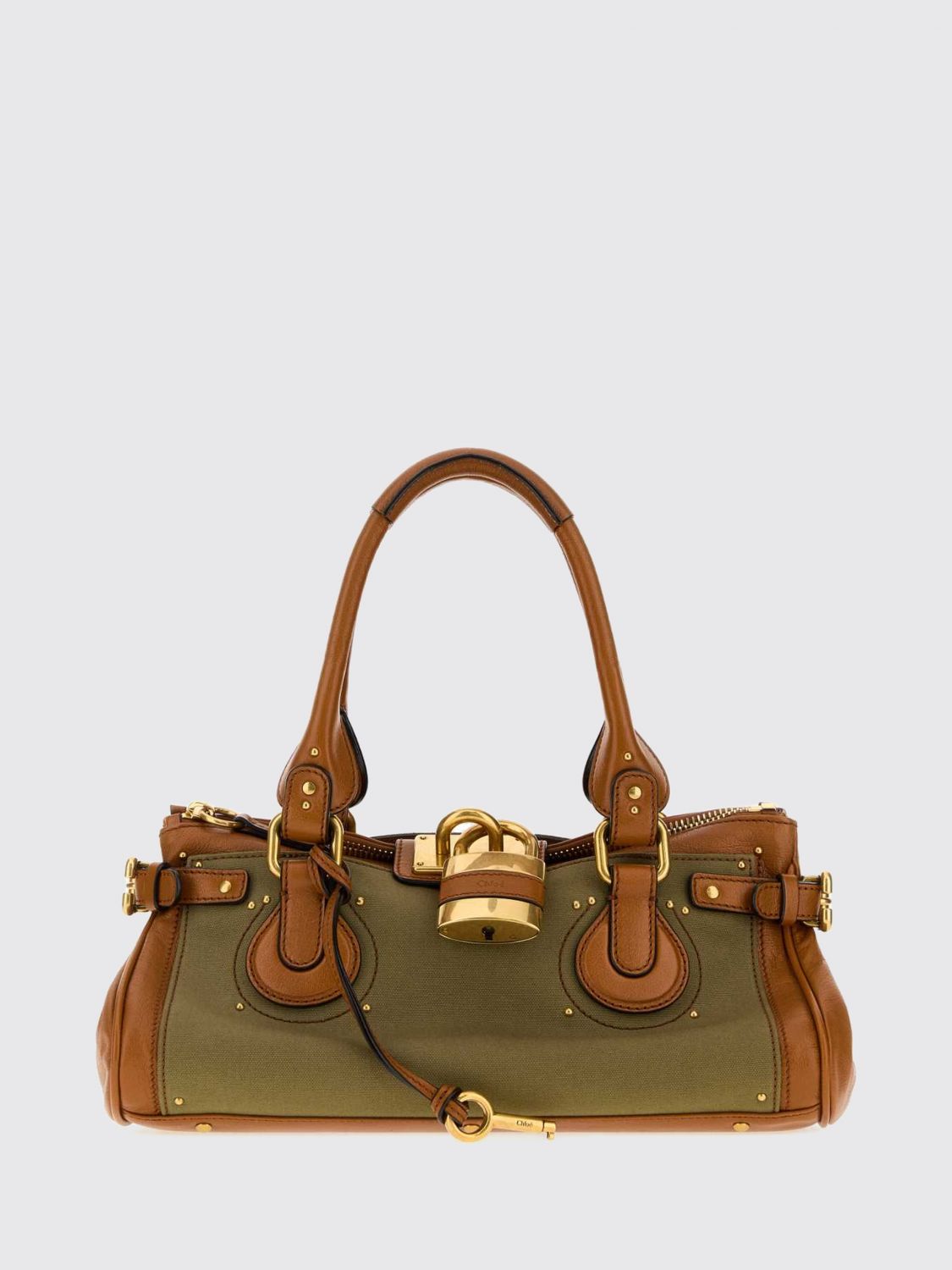 chloé shoulder bag in cotton and bovine leather with padlock and studs