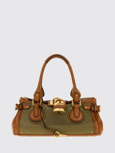 chloé shoulder bag in cotton and bovine leather with padlock and studs