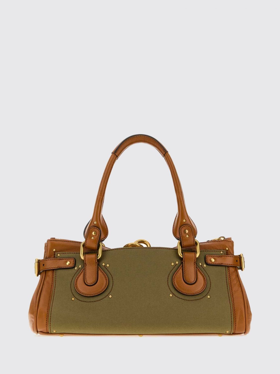 chloé shoulder bag in cotton and bovine leather with padlock and studs
