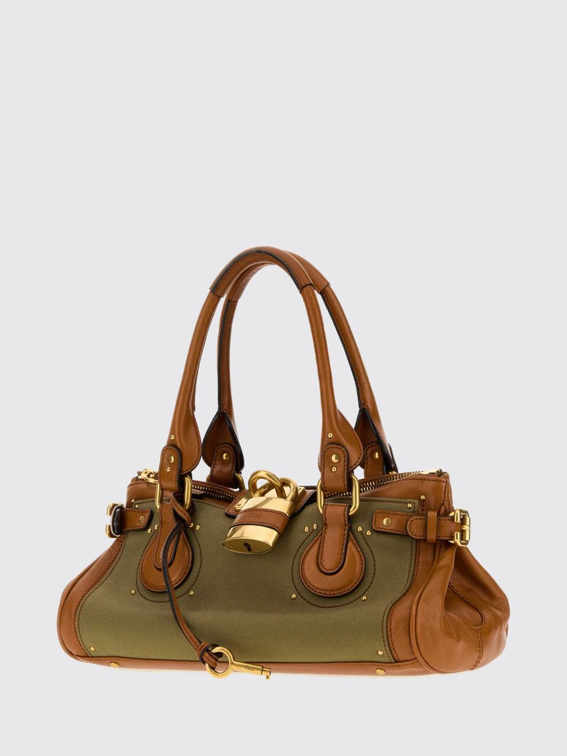 chloé shoulder bag in cotton and bovine leather with padlock and studs