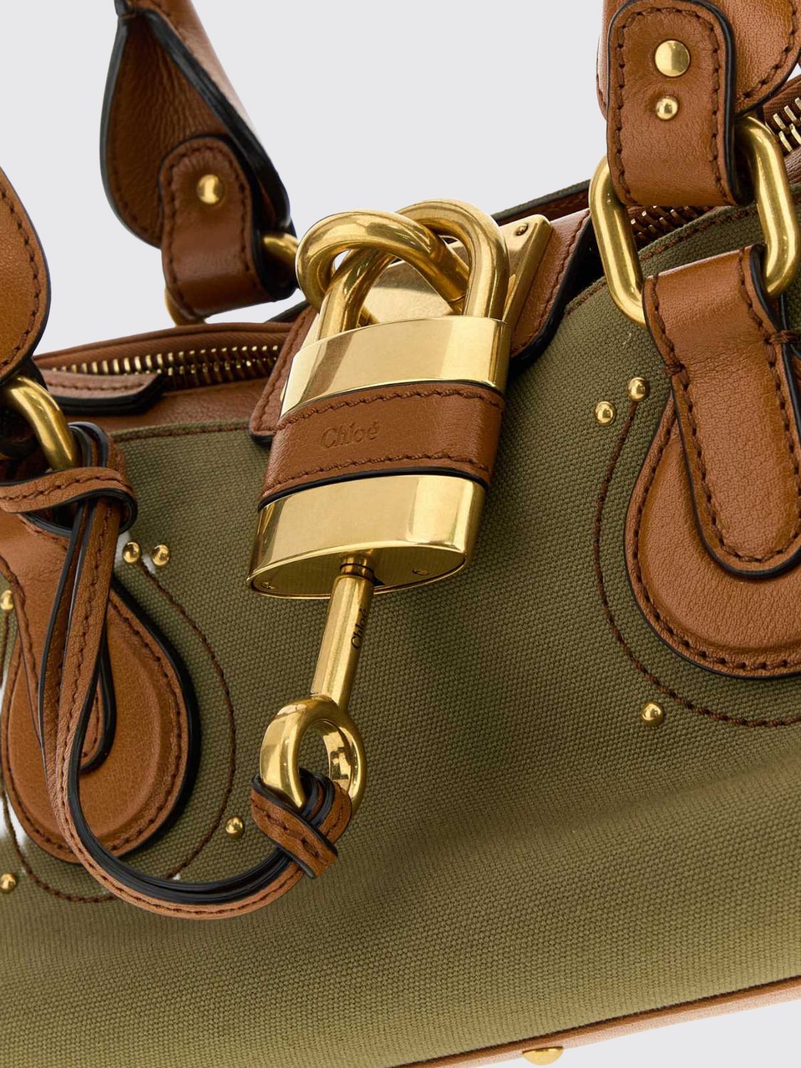 chloé shoulder bag in cotton and bovine leather with padlock and studs