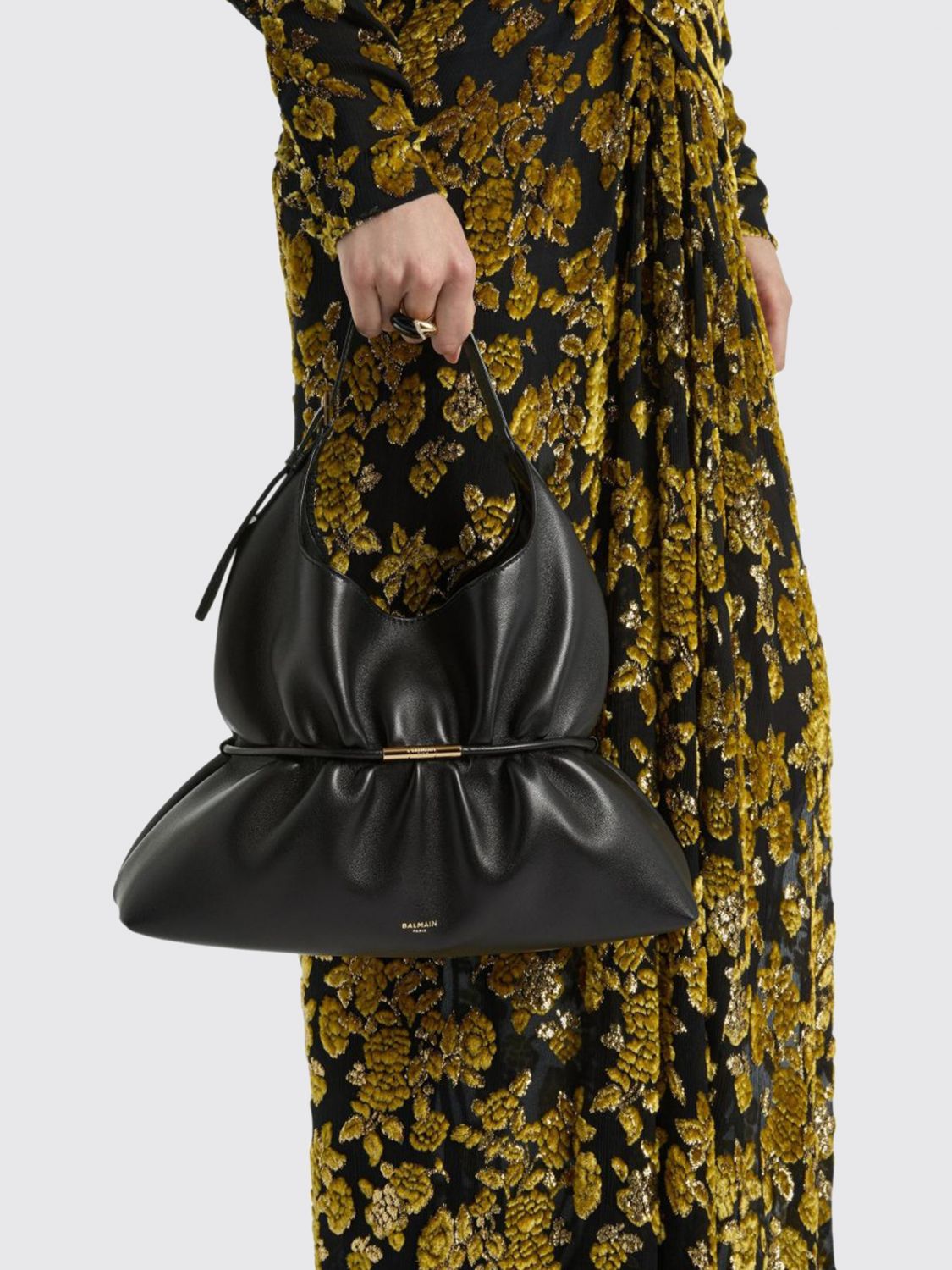 sphynx ruched lambskin leather handbag