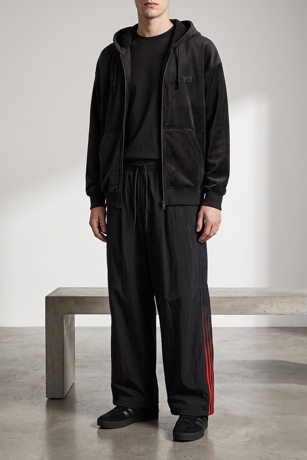 the black velvet zip y-3 hoodie