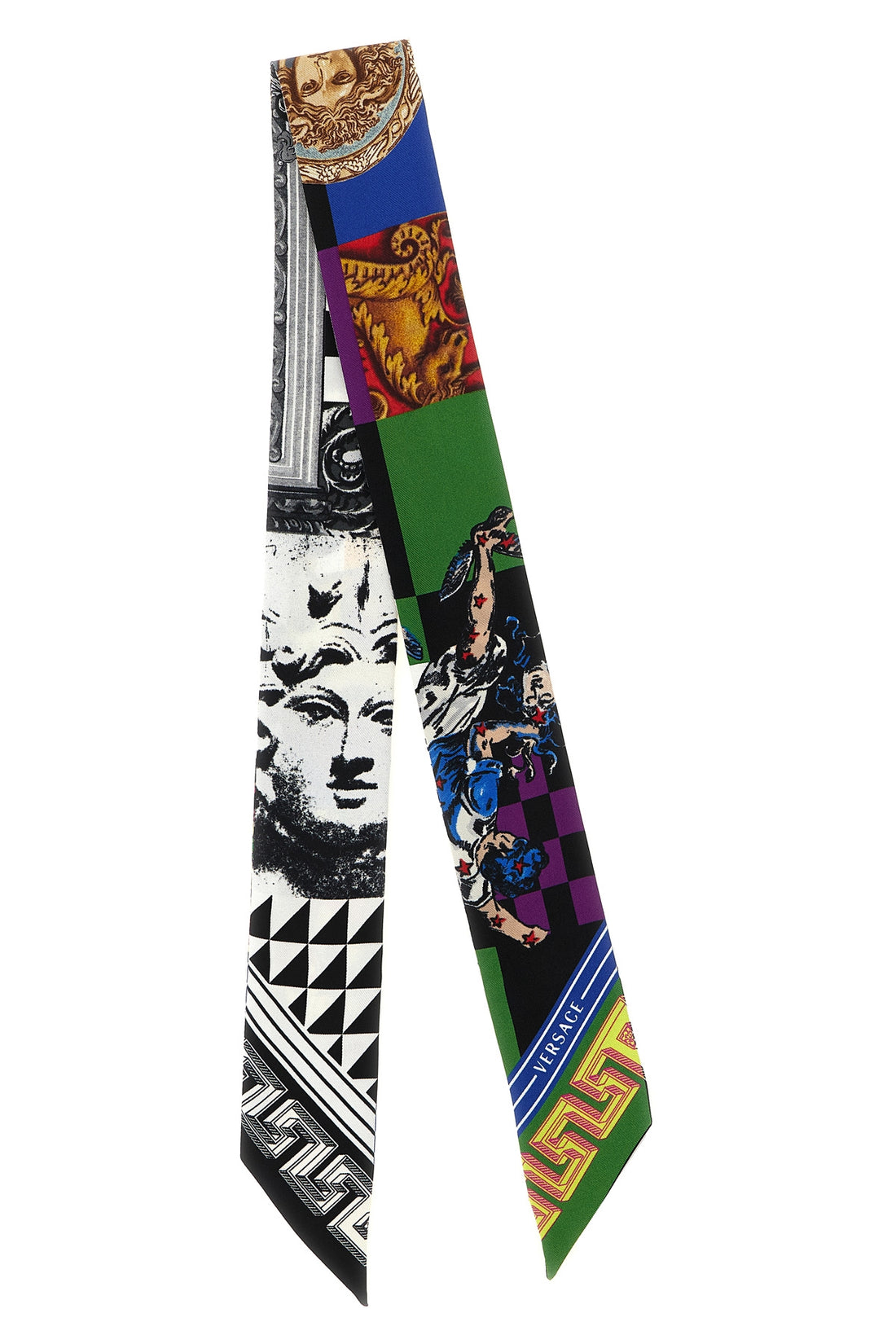VERSACE OS the versace bandeaux ribbon in pure silk twill stands out for its elongated silh
