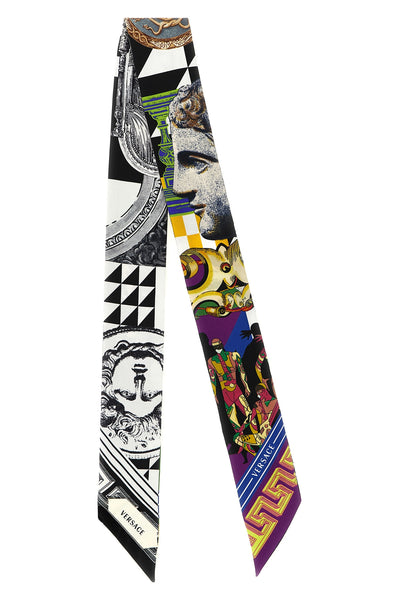 the versace bandeaux ribbon in pure silk twill stands out for its elongated silh