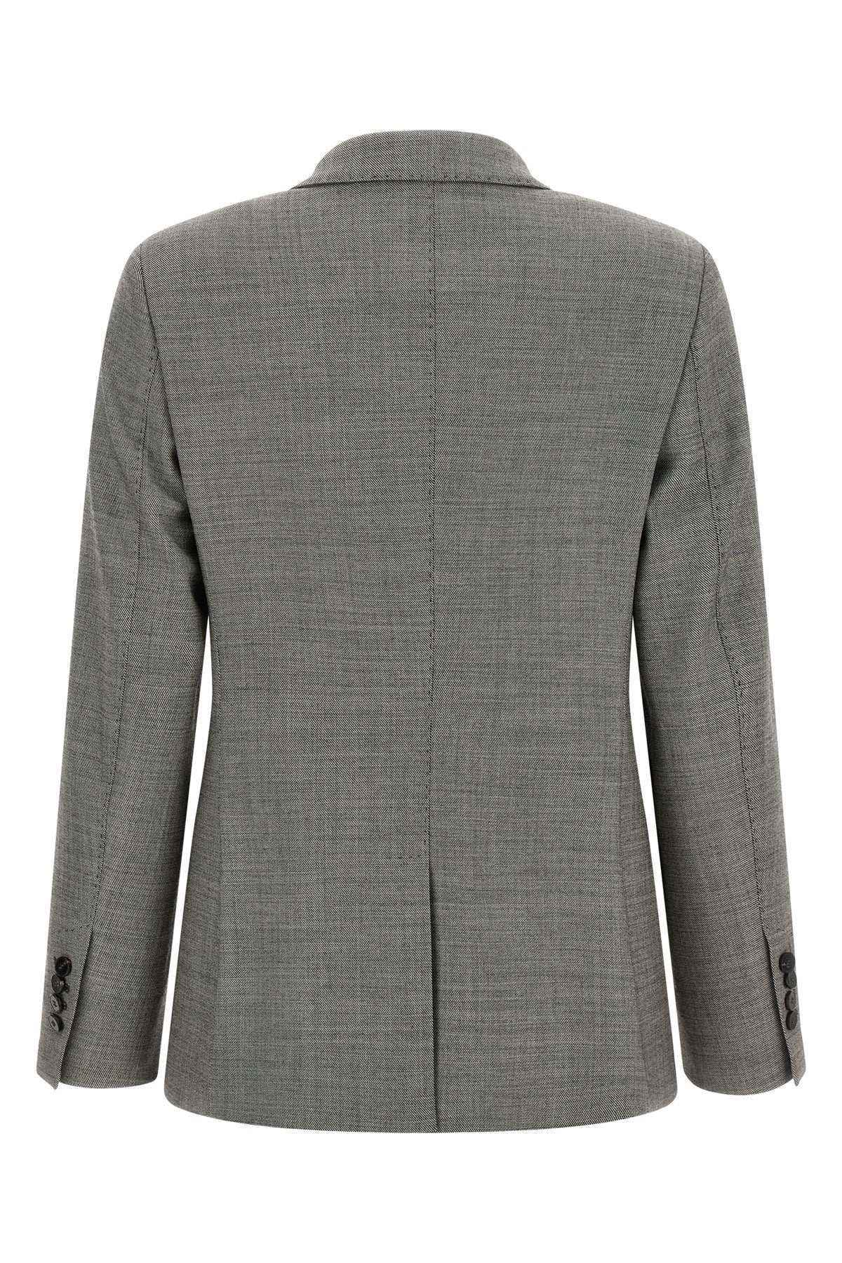 alberto biani double-breasted grey grisaille blazer defines the codes of contemp