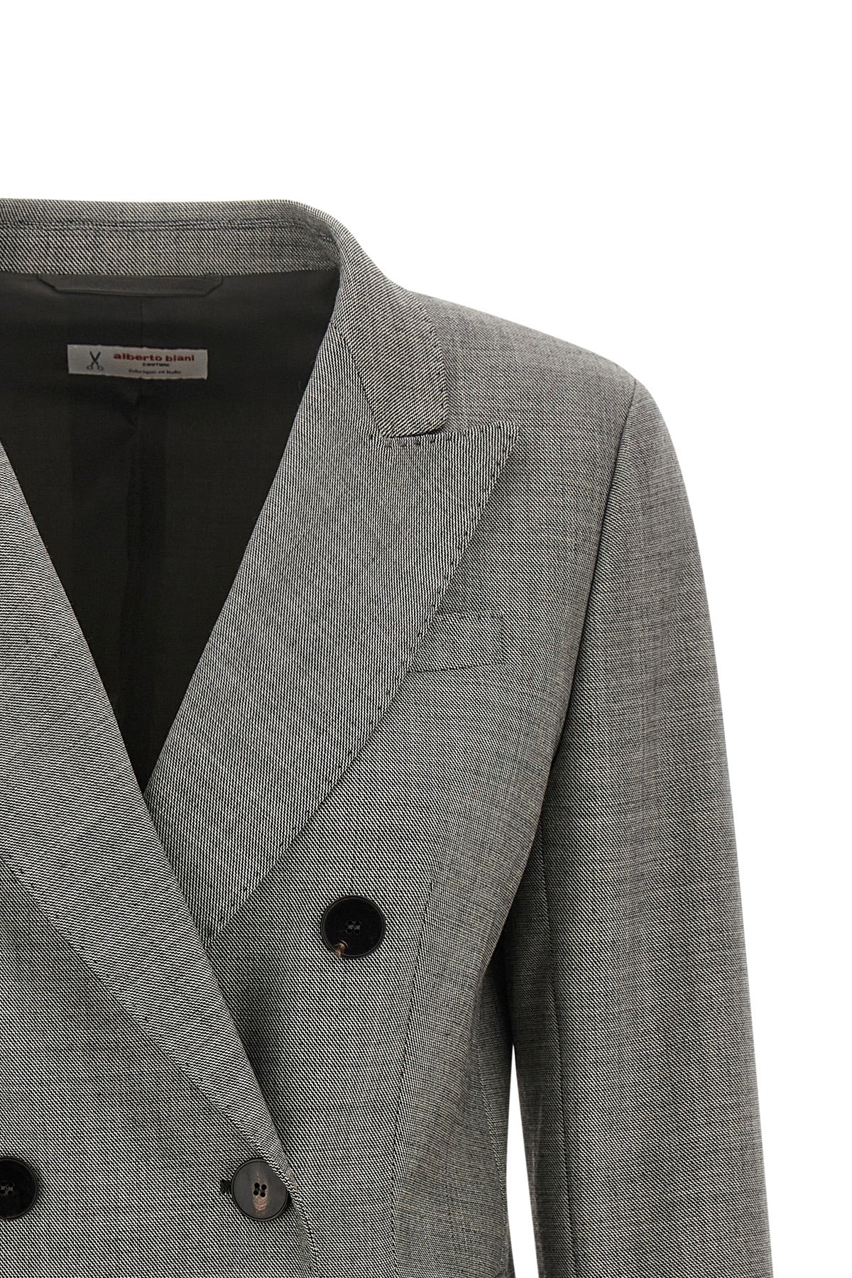 alberto biani double-breasted grey grisaille blazer defines the codes of contemp