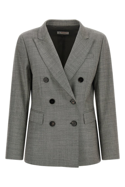 alberto biani double-breasted grey grisaille blazer defines the codes of contemp