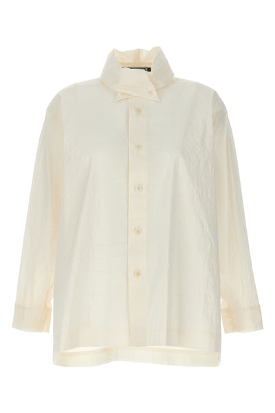 shaped membrane shirt in crinkled japanese washi paper blend