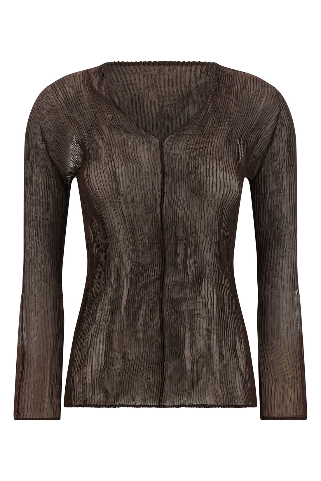 ISSEY MIYAKE 2 chiffon twist 1 top in semi-transparent pleated fabric