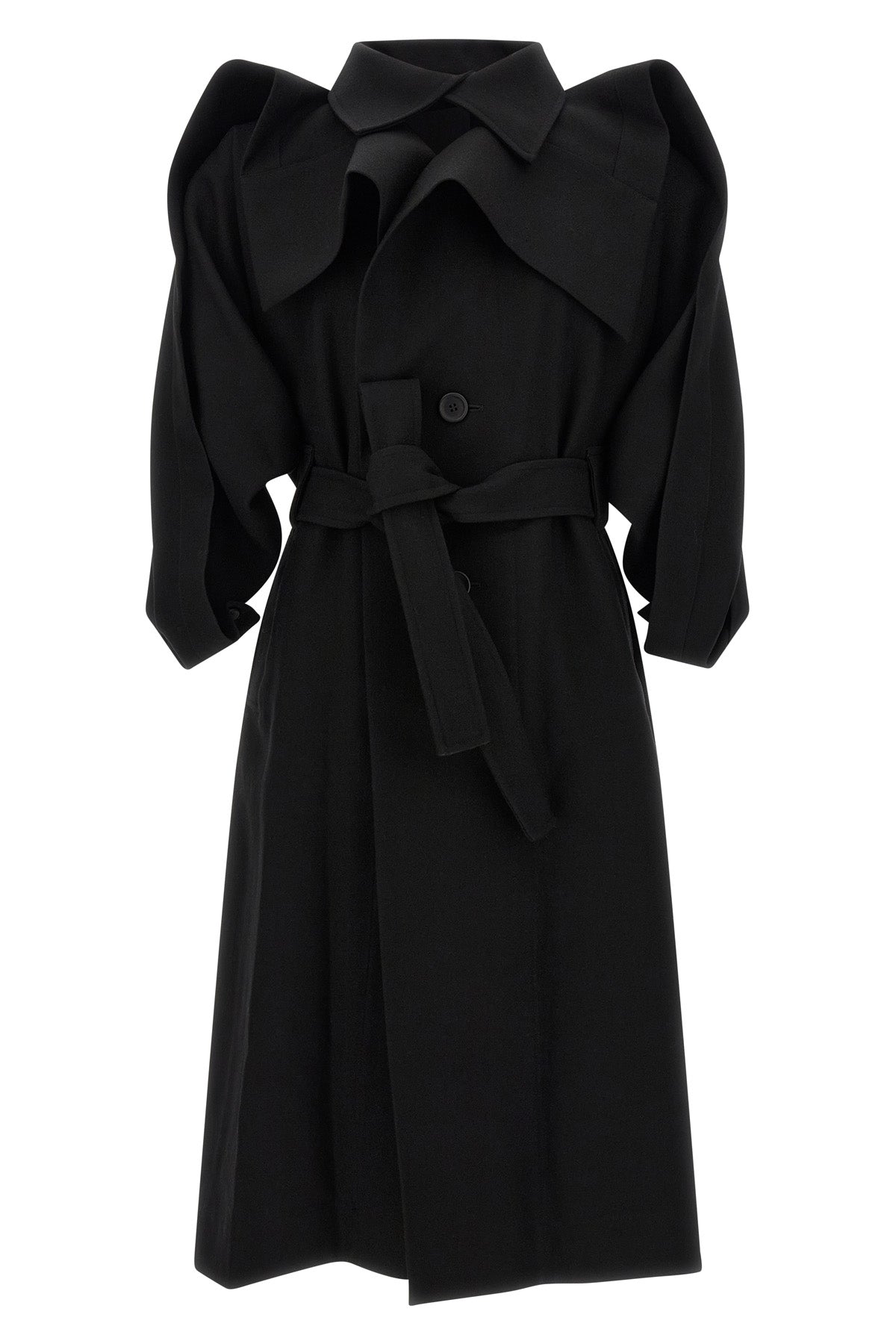 the calligraph issey miyake trench coat redefines classic volumes through a sc