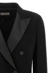black triacetate double-breasted six covered buttons peak lapels tone on tone al