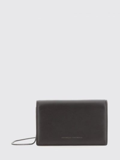 leather wallet on chain with metallic strap