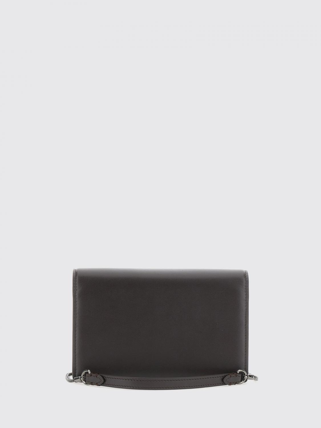 leather wallet on chain with metallic strap