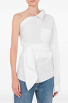 one-shoulder shirt in cotton poplin asymmetric