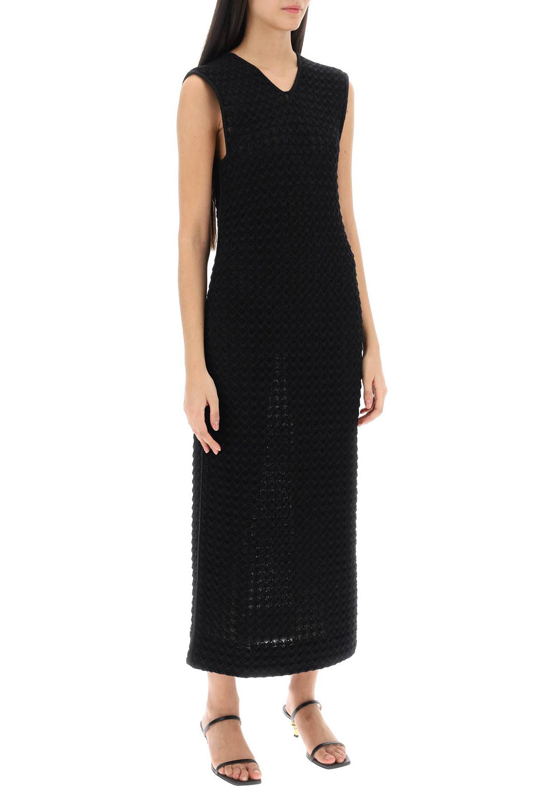 midi dress in openwork knit