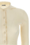 ribbed stretch wool and viscose blend cardigan