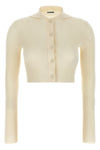 ribbed stretch wool and viscose blend cardigan