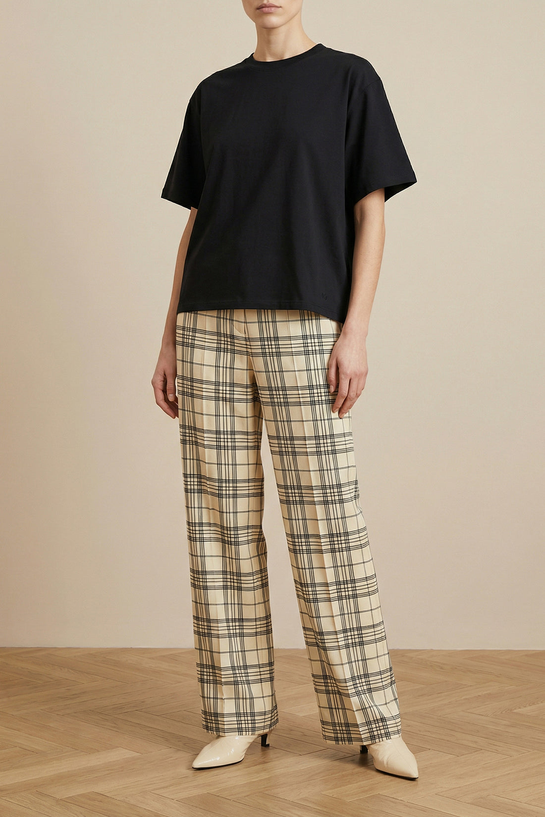 JIL SANDER 32 check patterned fluid viscose trousers
