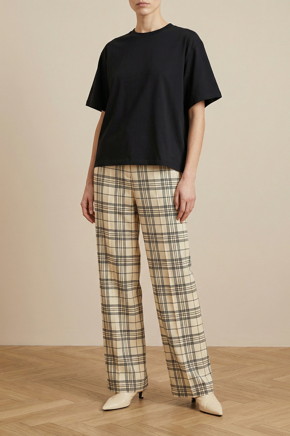 check patterned fluid viscose trousers
