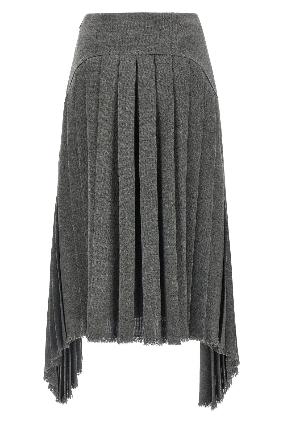 pleated wool canvas midi skirt