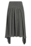 pleated wool canvas midi skirt