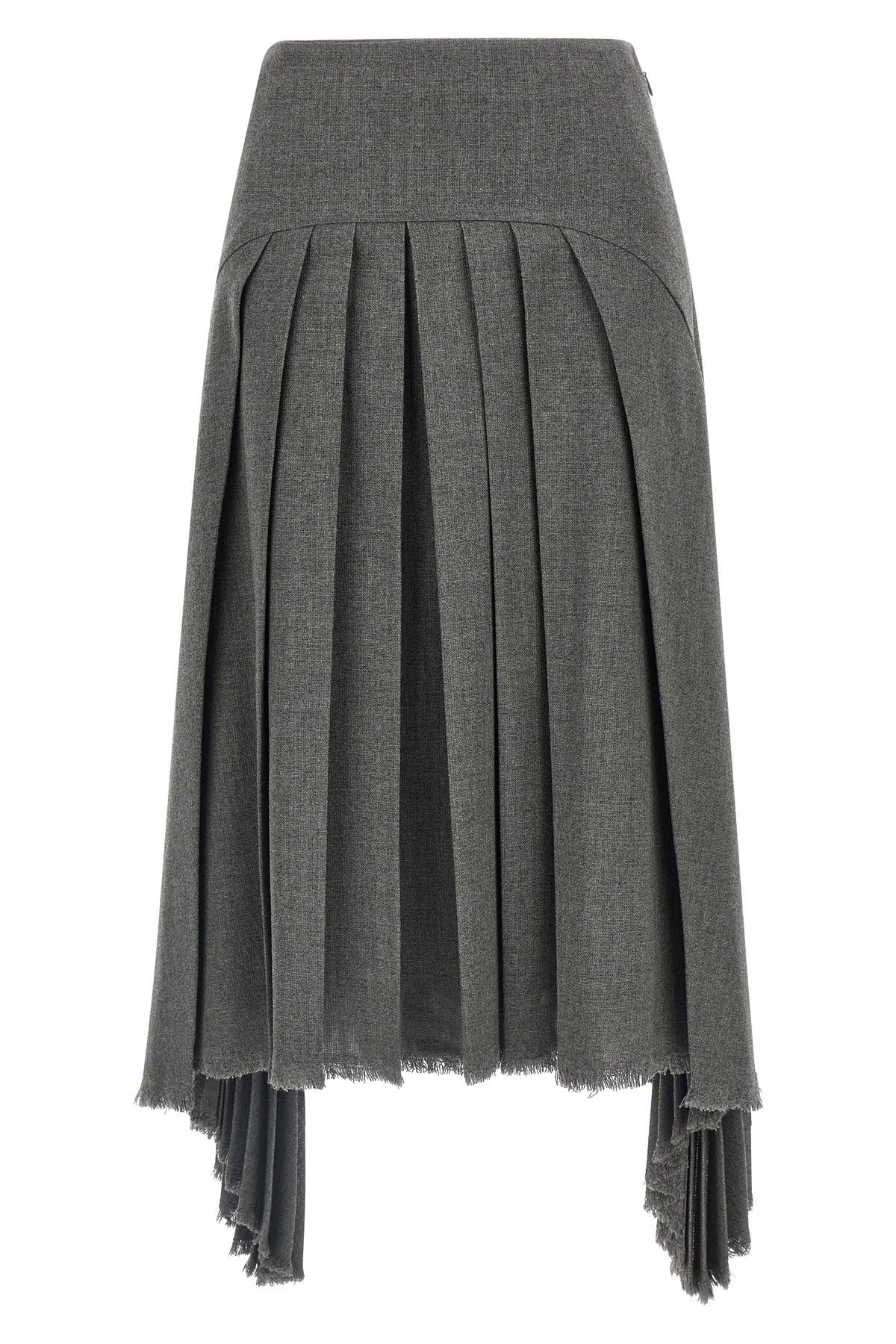 pleated wool canvas midi skirt