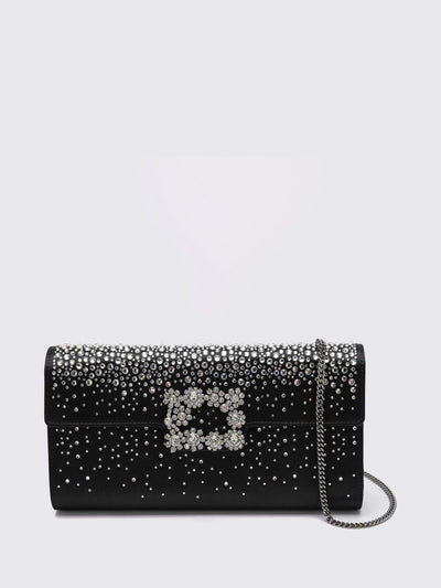 grey satin clutch with jewel buckle and crystals