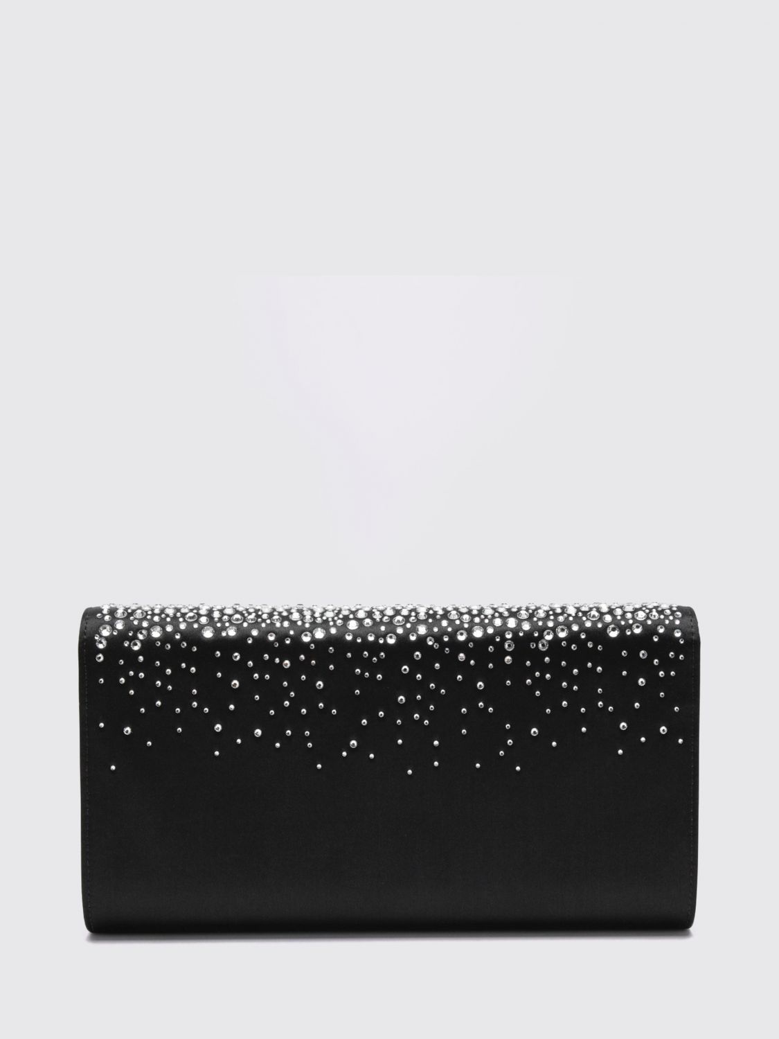 grey satin clutch with jewel buckle and crystals