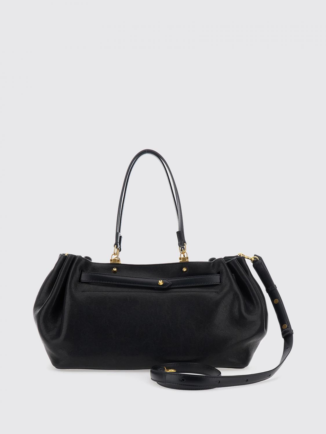 medium fan tote bag in leather with double handle