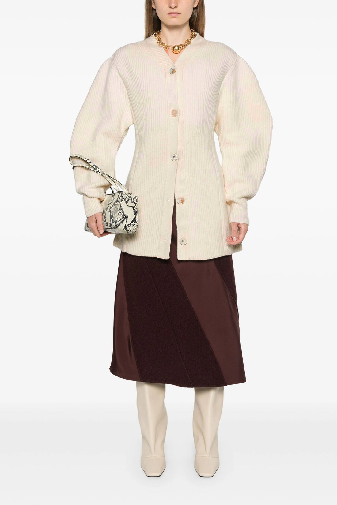 JIL SANDER 36 long ribbed wool cardigan