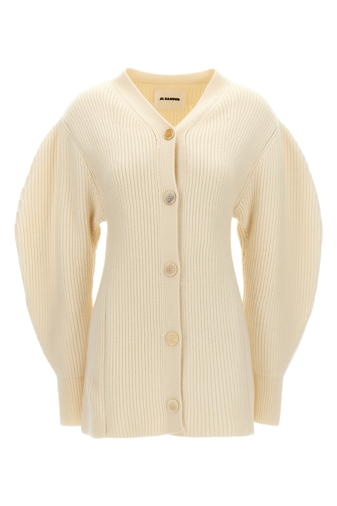 JIL SANDER 36 long ribbed wool cardigan