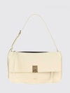 smooth leather shoulder bag with clasp closure and laminated logo