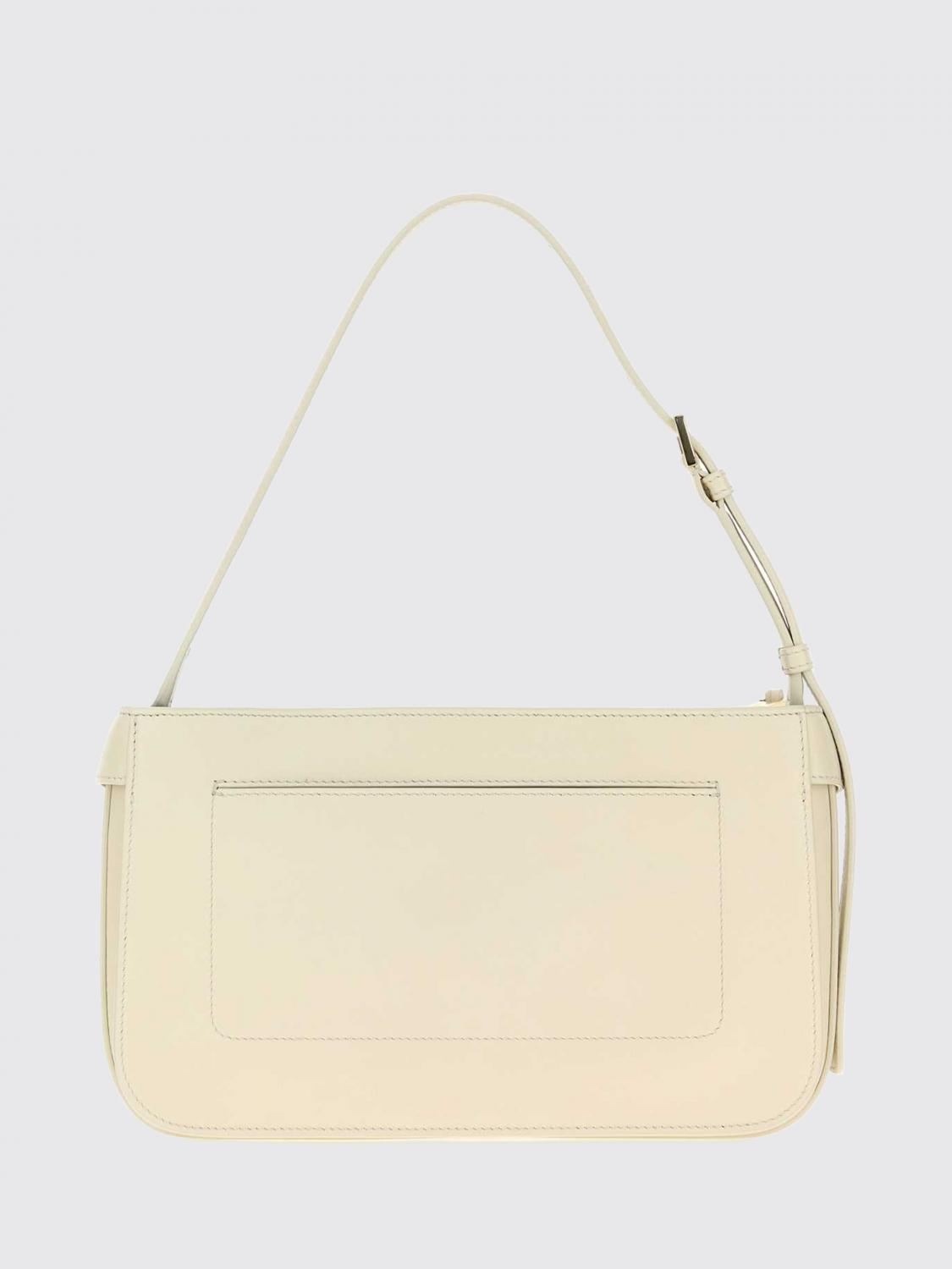smooth leather shoulder bag with clasp closure and laminated logo